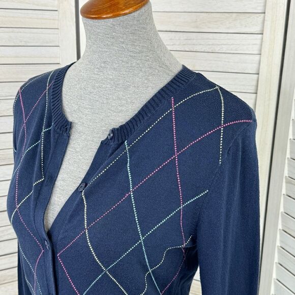 Cherokee Vintage Argyle Button Front Cardigan Sweater Blue Multi Medium - Picture 5 of 12